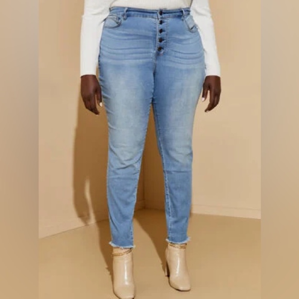 ASHLEY STEWART/ONE 5 ONE Button Detail Skinny Ankle High Rise Denim Jeans 20W